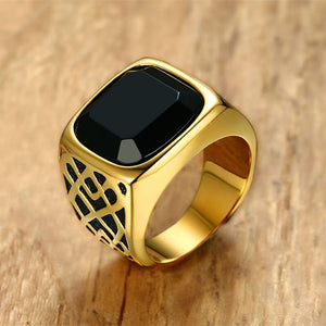 Semi-Precious Stone Signet Ring in Gold Tone