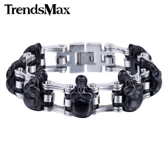 Biker Wristband Skulls Motorcycle Link Chain Punk Jewelry