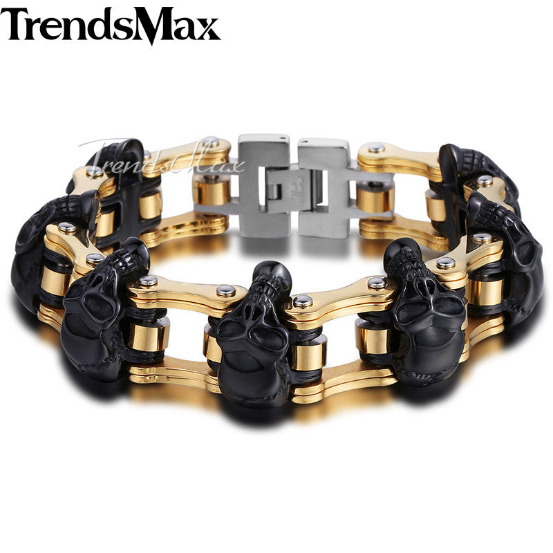 Biker Wristband Skulls Motorcycle Link Chain Punk Jewelry