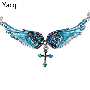 Angel Wing Cross Choker Necklace