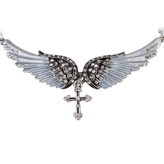 Angel Wing Cross Choker Necklace