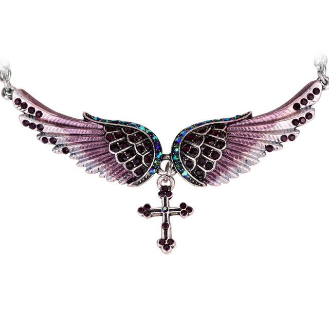 Angel Wing Cross Choker Necklace